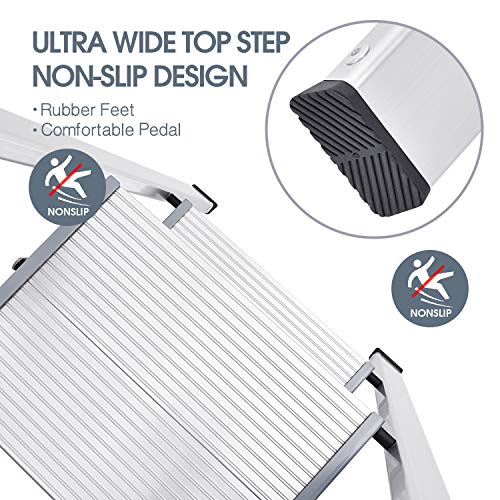 KINGRACK Aluminum 2 Step Ladder, Lightweight Step Stool with Non-Slip Pedals, Handrail, 330 LBS Foldable Step Ladder for Kitchen, Garage, Home, Space Saving, Sturdy and Portable, Silver by KINGRACK - Image 4