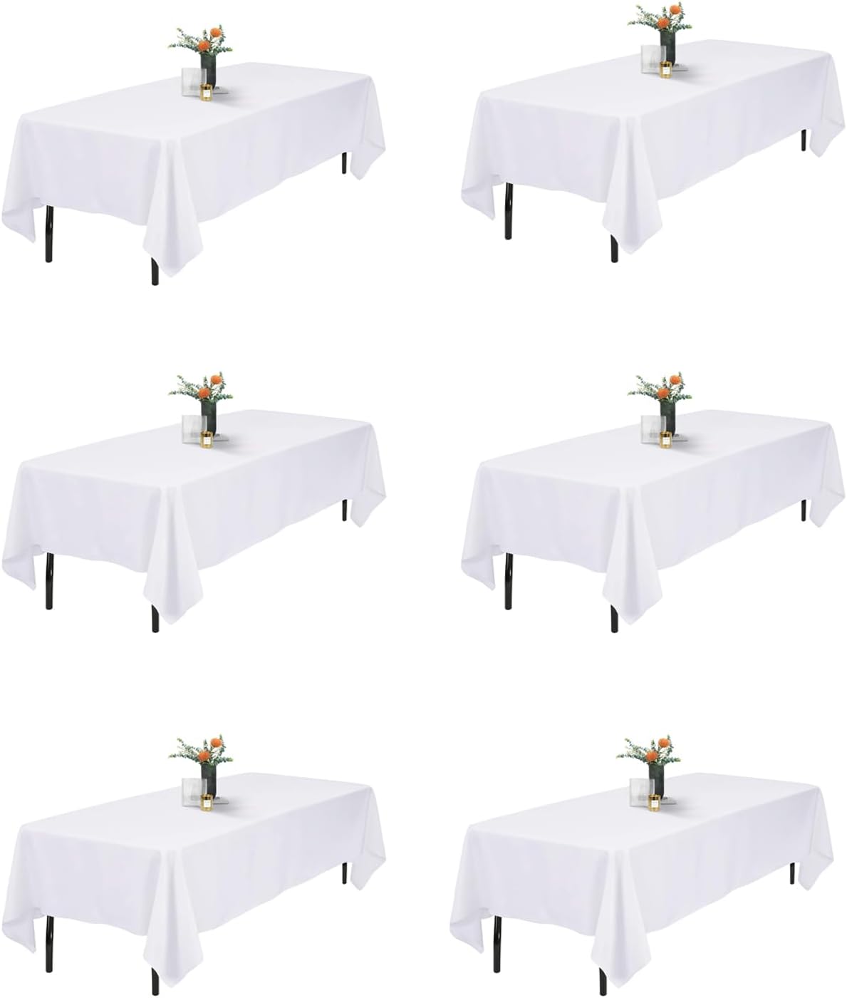 6 Pack White Table Cloth Rectangle - 60x102inch - 6ft Table Cloths Rectangle - Polyester Tablecloth in Washable - Great for Wedding,Restaurant,Party (152x260cm).