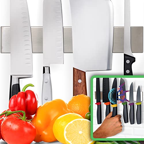 Image of HMmagnets Premium 10 Inch Stainless Steel Magnetic Knife Holder For Wall - Professional Magnetic Knife Strip - Space-Saving Knife Rack /Knife Bar With Powerful Magnetic Pull Force (Upgraded Version)