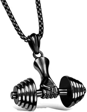 Dumbbell Necklace,Hip Hop Punk Fitness Pendant,Goth Barbell Charm Pendant Necklace,Cool Stainless Steel Gym Jewelry for Men