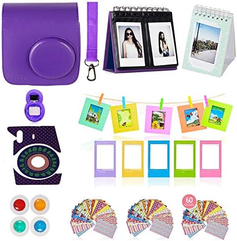 Fujifilm Instax Mini 9 or Mini 8 Instant Camera Accessories Bundle, 11 Piece Gift set Includes Instax Mini Case + Strap, 2 Photo Albums, Filters, Selfie lens, Hanging + Photo Frames, stickers & More.