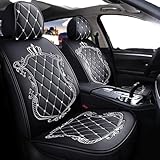 Skysep Crown Car Seat Covers, Fully Surrounded Unisex Seat,Winter Leather Seats Car,PU Leather and 3D Breathable Fabric (Black-White)