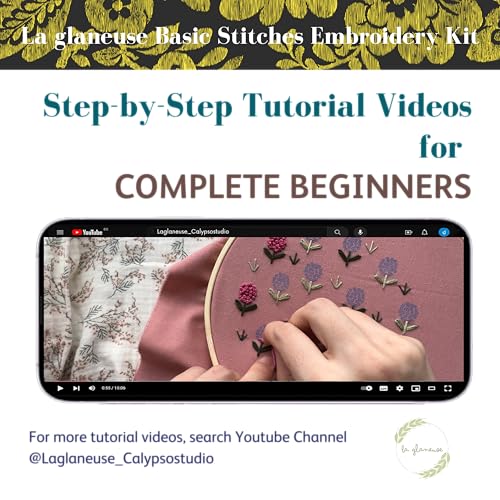 Image of La glaneuse 4 Set Embroidery Kit for Beginners, Adults and Kids, Learn 29 Basic Stitches with Simple Embroidery Patterns DIY, Needlepoint Hand Embroidery Kit with Instructions and Videos