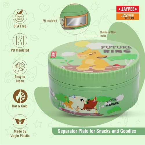Image of JAYPEE Unimunch PU Insulated Inner Stainless Steel Lunch Box with Steel Dish | Spillproof Ideal for Snacks| Easy to Carry Non Toxic |Safe for Storing Food,375 ml, Green