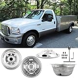 Deebior 17' Polished Stainless Steel Wheel Simulators Fit for 2005-2025 Ford F350 Dually, 4pcs Nice Looking and Durable Bolt On Wheel Cover, 8 Lug 4 Hand Hole Hubcaps with Installation Tool Kit 17A8