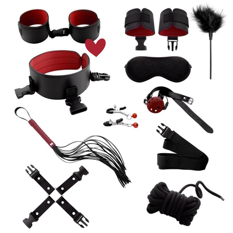 ZeeKoug Juego de Cuero de diseño de Moda de Pilates 10 Piezas (Estilo Esponja roja), Accesorios de Cosplay Divertidos, Productos de Yoga de Mano y pie Ajustables, Regalos de Pareja