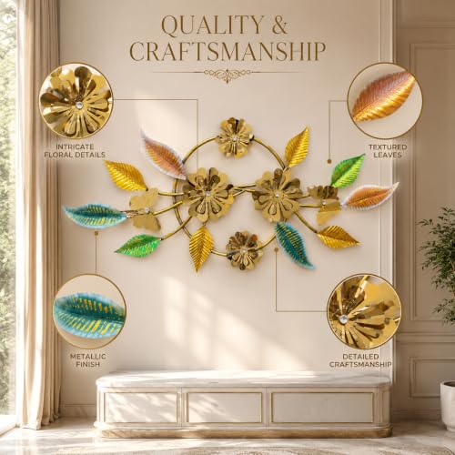 Image of SHREE 'O' GREEN TECH - Big Decorative Floral Metal Wall Hanging Multicolor Flower Leaf Artwork Handcrafted Home Decor for Living Room Bedroom Dining Room (50 x 22 Inch)