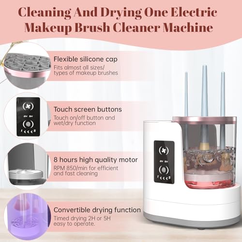 Image of 3 IN 1 Electric Makeup Brush Cleaner Machine With Makeup Brush Dryer-Holder-Portable Automatic USB Cosmetic Brushes Cleaner Tool for All Size Beauty Makeup Brush Set,Eyeshadow, Blush Brush