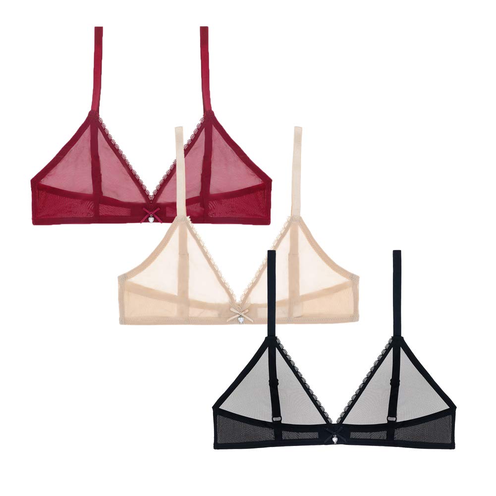 varsmiss Women Sheer Mesh Transparent Unlined Bra Sexy Wireless Underwear Wireless 3 Pack: Black
