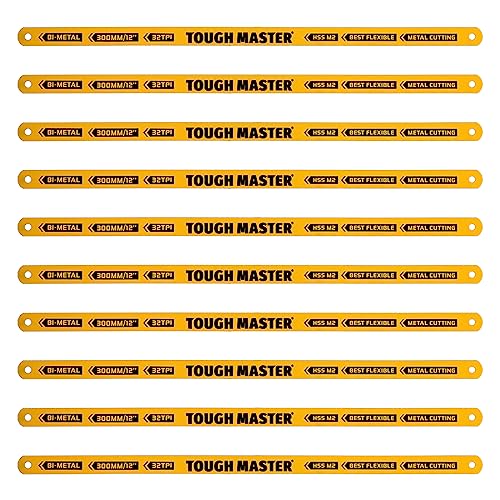 TOUGH MASTER Hacksaw Blades 300mm 10pcs Set Bow Saw 12´´ Replacement Blades, Professional 32TPI Bi-Metal Blades for Metal, Wood, PVC PEX ABS Plastic Pack of 10