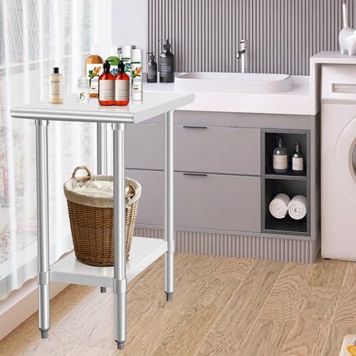 Image of HARDURA Stainless Steel Table 30X18 Inches with Undershelf and Galvanized Legs NSF Heavy Duty Commercial Prep Work Table for Restaurant Kitchen Home and Hotel