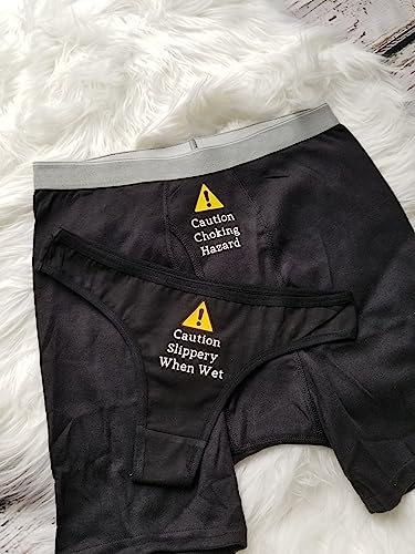Matching Couples Underwear, Caution Slippery When Wet, Caution Choking Hazard, His and Hers, Couples Gift3