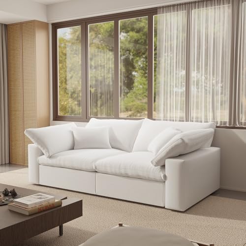 Image of Modular Sectional Sofa Cloud Couch,78.6 inch Down Filled Comfy Cloud Modern Sofa,2 Seater with White Linen Couch Cushion Covers Removable Furniture for Living Room