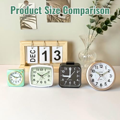 Image of Lamisola Small Analog Alarm Clock for Bathroom, Black Travel Clock, Battery Operated, Quieter Bedside Dial Clocks for Bedrooms Kitchen, Shelf Desk Clock