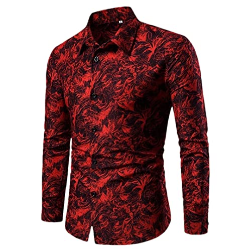 Chemise à fleurs rouge homme manche longue décontractée XL