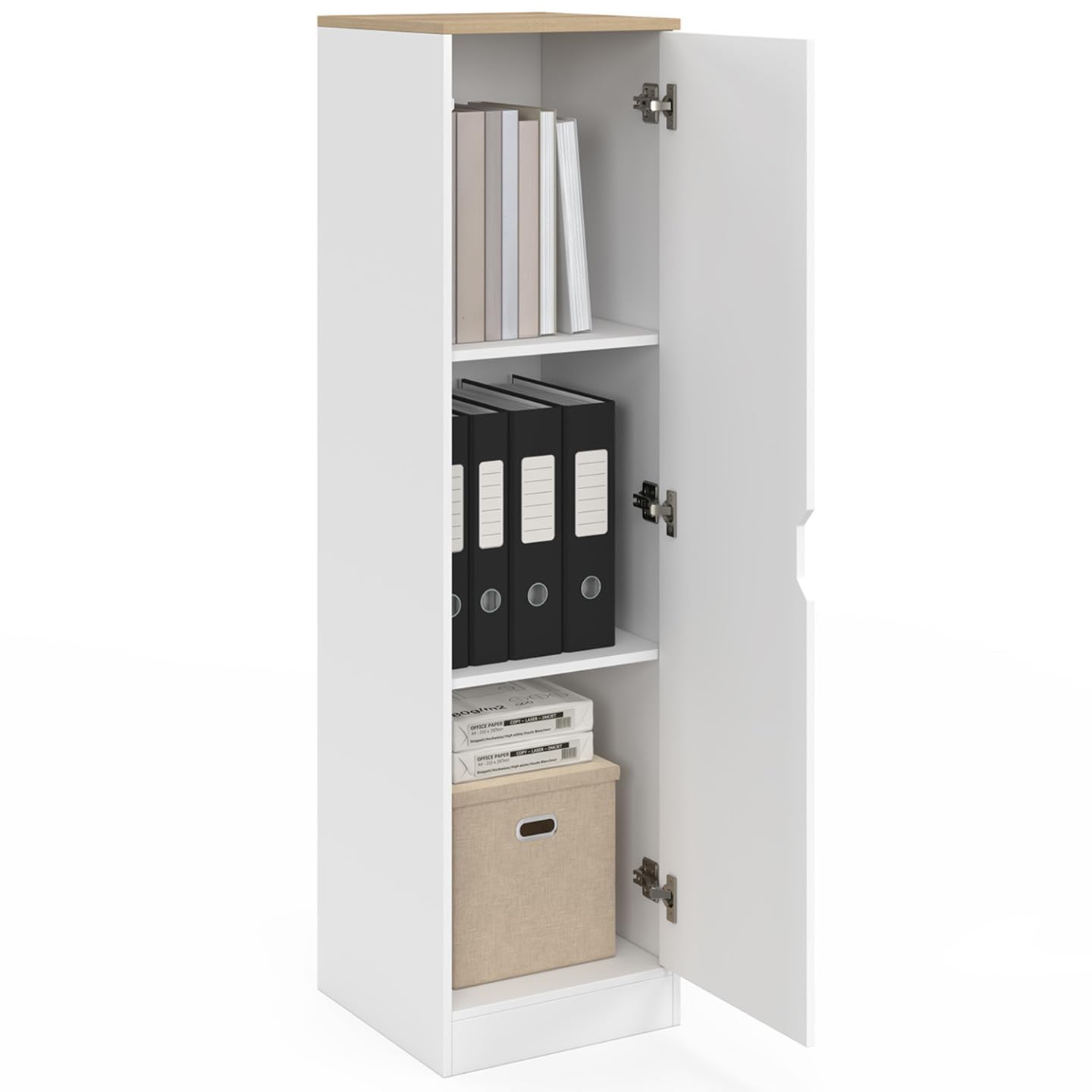 IDMarket - NOUK Mobile contenitore a 1 anta con ripiani in legno e bianco