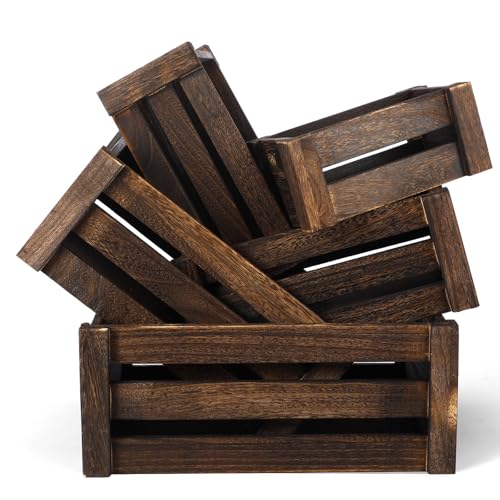 Barydat Set of 5 Wood Crates for Display Decorative Nesting Wooden Crate Storage with Handles Vintage Farmhouse Style Decorative Boxes Multipurpose Fruits Vegetables Boxes(Dusty Brown,Rustic)