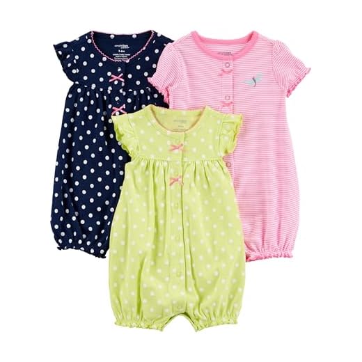 Simple Joys by Carter's Baby Girls' Snap-Up Rompers, Pack of 3, Navy/Pink/Yellow, Dots/Stripe, 3-6 Months