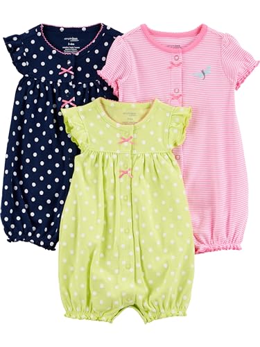 Simple Joys by Carter's - Mamelucos a presión para bebé, paquete de 3, azul marino/rosa/amarillo, puntos/rayas, 6-9 meses