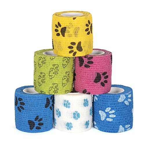 SEADESKY 6 Roll Pet Vet Wrap Self Adhesive Bandage 2 Inch Self Adherent Cohesive Bandages for Pets First Aid Elastic Bandage for Sports Stretch Tape for Wrist Ankle