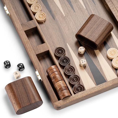 Juego de Backgammon de madera premium de nogal 14.5" miniatura 2