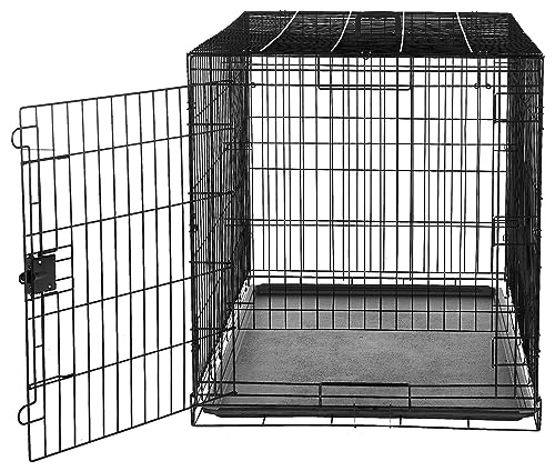 Image of Amazon Basics Portable, Foldable Metal Wire Dog Crate with Removable Tray, Divider Panel, Easy to Assemble, for Large Dogs, 48 x 30 x 32.5 in, Black