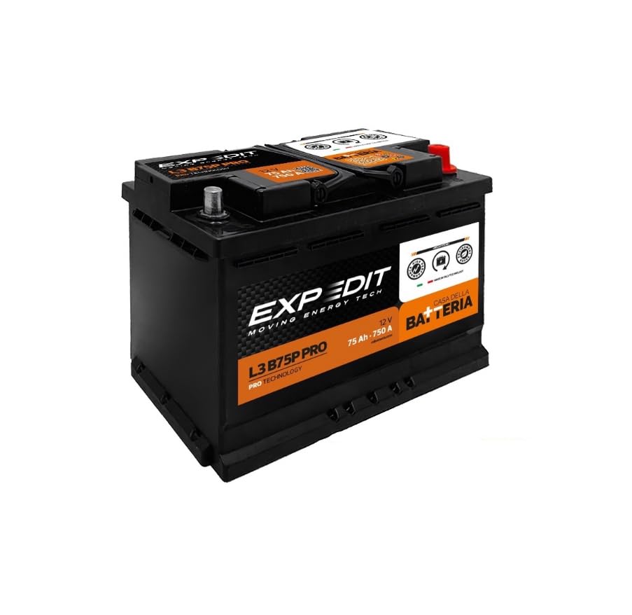 La Casa della Batteria Batteria Auto Expedit Moving Energy Tech Batteria 12v Batteria Auto 75Ah 750A PRO+50% POTENZA L3B 75P DX 27.8×17.5×17.5 cm Senza Manutenzione Pronta all'Uso Made in Italy