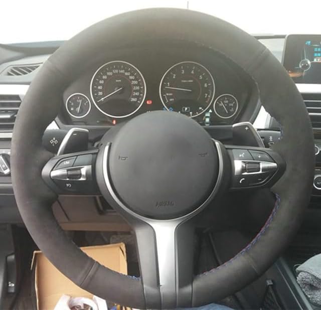 AUTO-PRO - Black Suedes Leather Car Steering Wheel Cover For BMWs F87 M2 F80 M3 F82 M4 M5 F12 F13 M6 F85 X5 M F86 F33 X6 M F30 M Sport (Style 1)