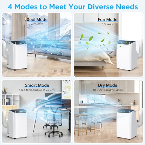 Image of 12,000 BTU Portable Air Conditioner Cools Up to 500 Sq.Ft, 3-IN-1 Energy Efficient Portable AC Unit with Remote Control & Installation Kits for Large Room, Campervan, Office, Temporary Space