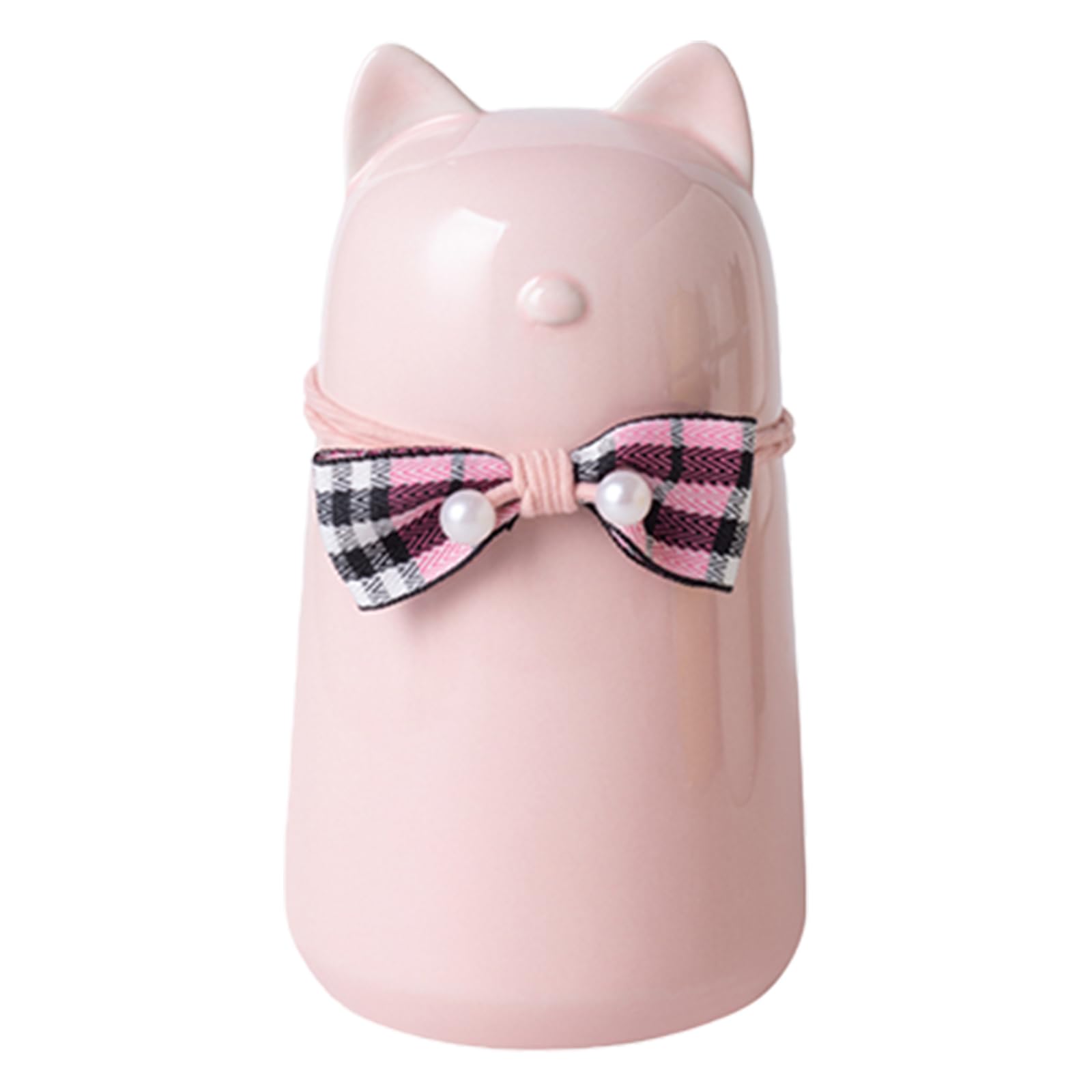 Duuclume Handcrafted Ceramic Cat Urn for Ashes,Bow Tie Cat Shaped Funeral Memorial Keepsake,Pet Urn for Indoor & Outdoor Use (Pink)