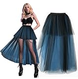 LUKIUP Jupe Tulle Femme Avant Court Arrière Longue, Jupe Tulle Asymétrique Tutu Multi Robe Tulle pour Soirée Spectacle Festival Carnaval Halloween Noir et Bleu