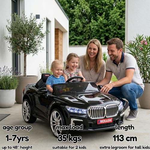 Image of MEKASHI Electric Ride-On Car for Kids 1-7 Years, 12V Battery, Remote Control, 5 Speed, LED Lights, Bluetooth, Black
