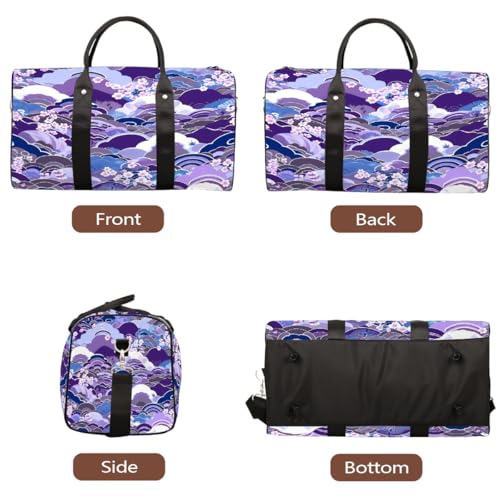 Japanese Cherry Blossom Clouds Travel Duffel Bag Sports Tote Gym Bag Waterproof Tear-Resistant Carry On Overnight Bag Foldable Weekender Bag for Gym Travel Getaway Beach Sports3
