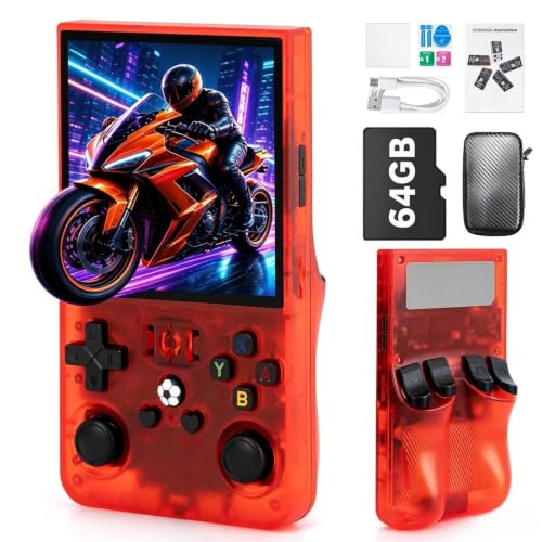 Image of R36MAX Video Game Console - 4.0-Inch Screen, Support 18000+Classic Games,64G TF Card,Portable Console with Open Source System,4000mAh Battery,Birthday Gift for Adult or Partner (Red)