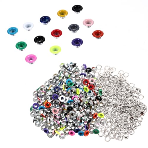 210 Set 5mm Eyelets and Grommets for Paper Crafts 3/16 inch Colored Metal Eyelets Grommets with Washers, Round Eyelets for Paper Crafts Fabric Leather Craft, Shoes Clothes Eyelets Hats Tents Repair