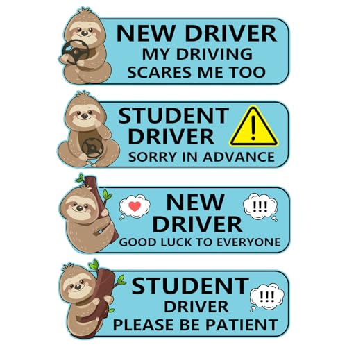 Image of 4Pcs Sloth Newbie Magnetic Student Driver Funny Car Sticker, Beginner Magnet Supplies for Car Student Driver Sign, Lovely New Driver Sticker Supplies Suitable for Keeping a Safe Distance on The Road