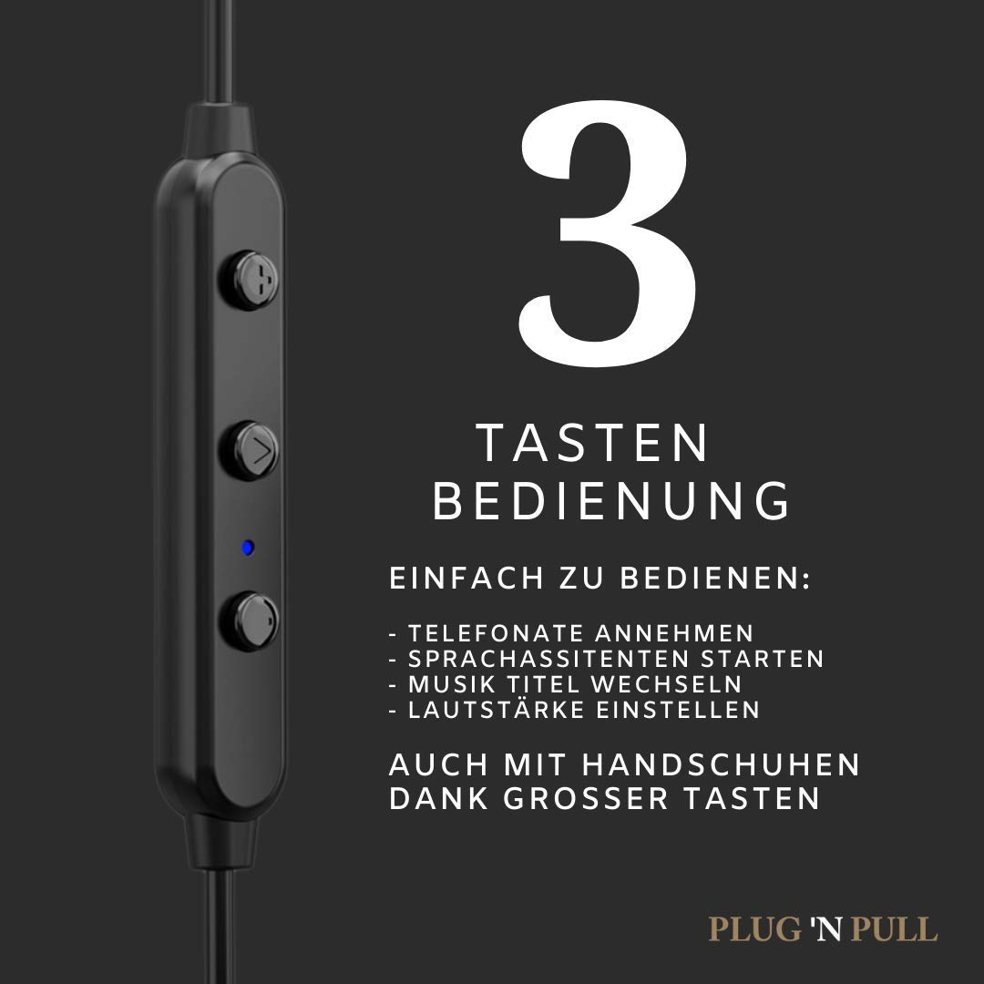 PLUG 'N PULL Écouteurs intra auriculaires sans fil Bluetooth 5.0 avec micro, 15 heures d'autonomie, microphone avec réduction de bruit, idéal sport, résistant à la transpiration, fixation magnétique