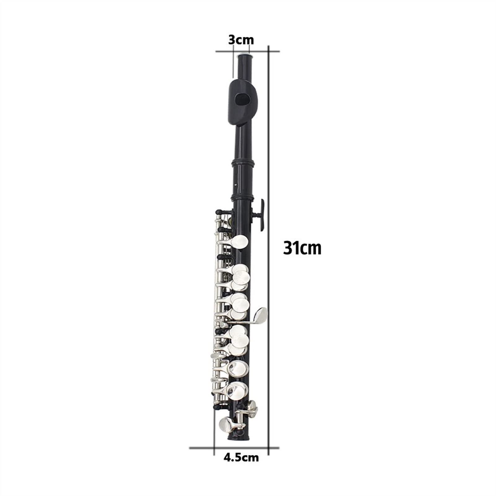 Flute C Key Piccolo Mezza Formato Argento Placcato Cupronickel con Scatola Imbottita Accessori Flauto Flauto (Color : Black)