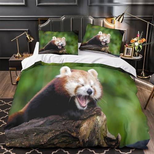 Housse de couette respirante panda roux parure de lit microfibre résistante single