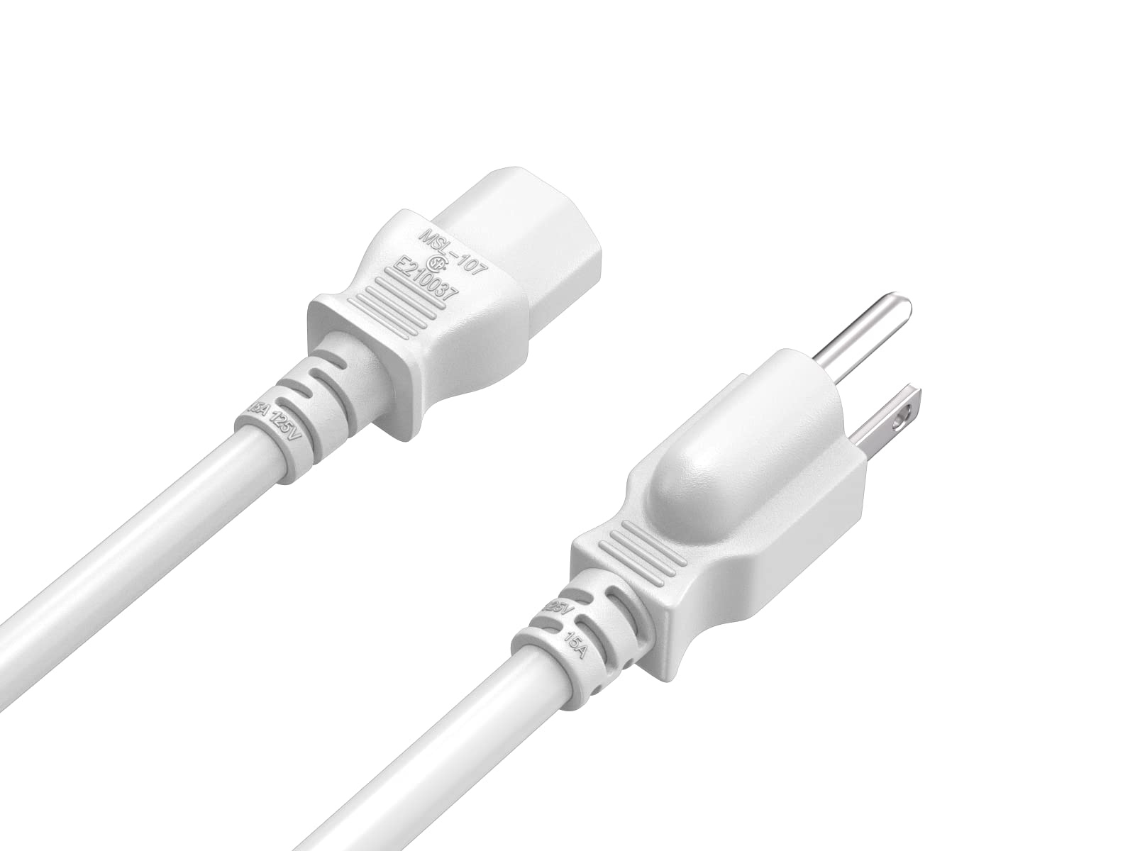 CableLeader IEC320 C13 a NEMA 5-15P, cavo di alimentazione universale da 3 piedi e 14 AWG, compatibile con computer, monitor, stampanti e televisori, bianco