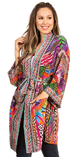 Image of Sakkas Janis Women's Lightweight Open-Front Amazing Print Cardigan with Pockets