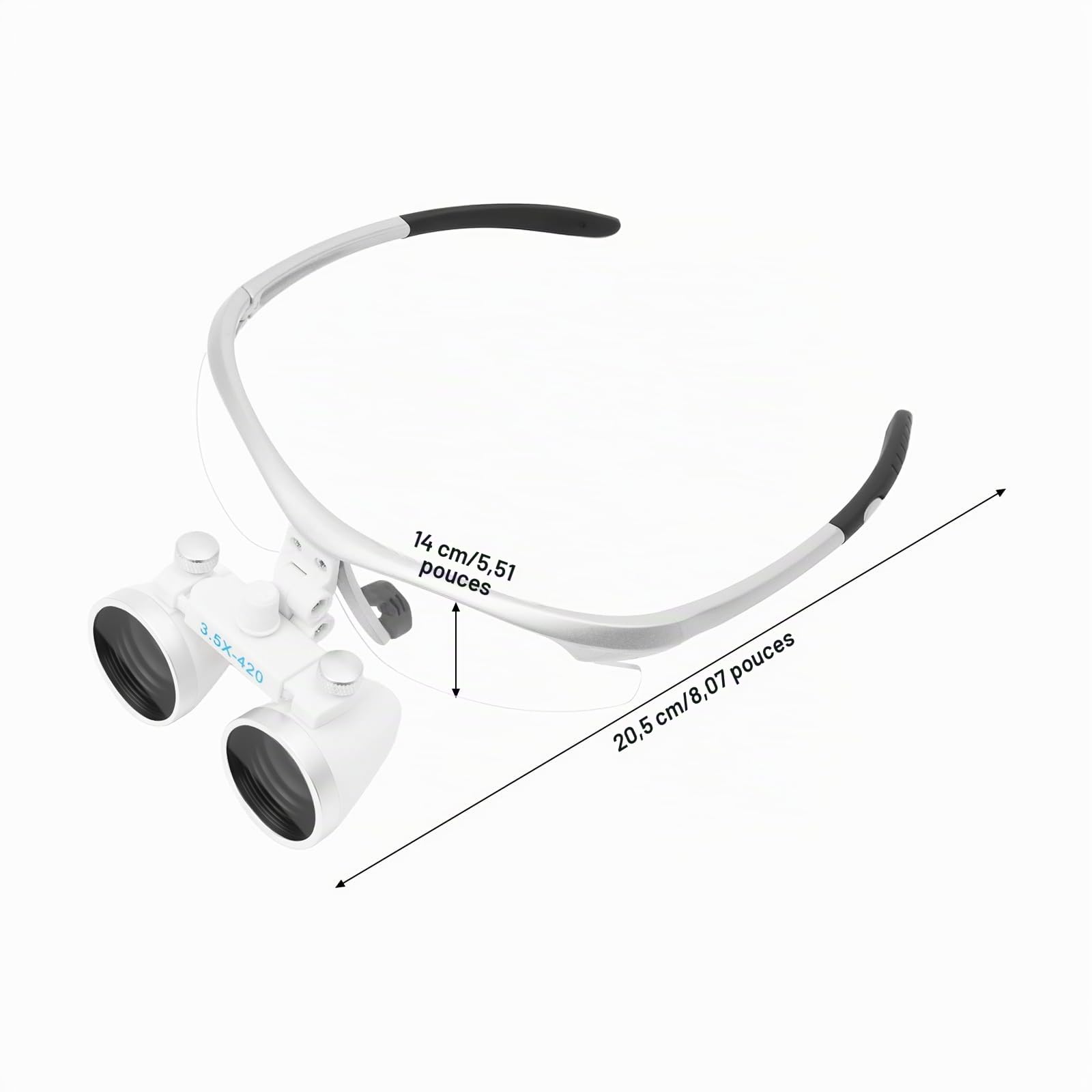 Loupe dentaire professionnelle à LED - Loupes chirurgicales - Loupes binoculaires - Loupe frontale - 3,5 x 420 mm