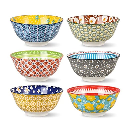 Bol Cereales Desayuno Cuencos Ceramica - Juego de Tazones para Sopa Colores de 700 ml - 6 Boles Cocina para Comida en Porcelana - Set Cuenco Ramen para Arroz | Ensalada | Consome | Gazpacho - 15,7 cm