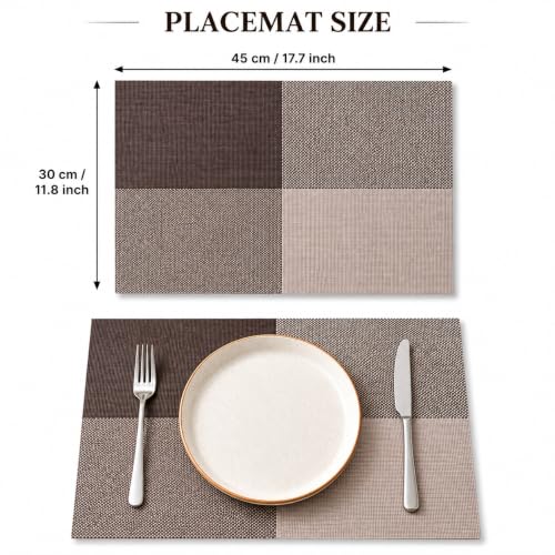 Image of OXSAM Placemats, Heat Insulation Non-Slip Vinyl mats, Stain-Resistant Tablemats for Home and cafe Dining Table Decor (Taupe Brown, Pack of 6)