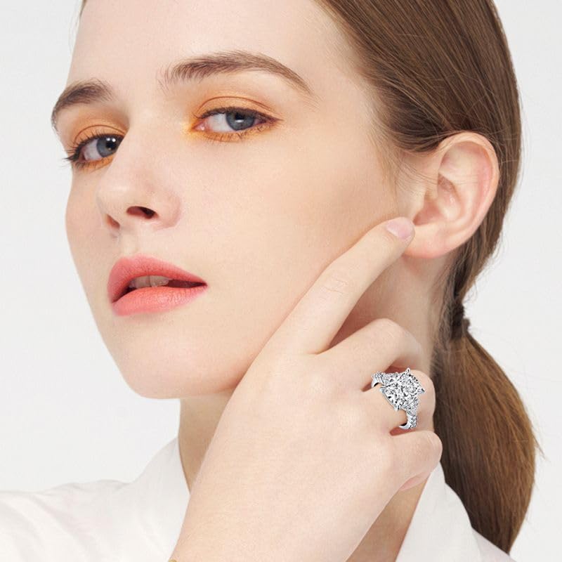 4 Carat Moissanite Diamond Ring, Engagement Rings for Women, Cushion Cut, Promise Ring, 3 Stones Wedding Band Jewelry, White Gold Plated Sterling Silver 3.5ct D Color VVS14