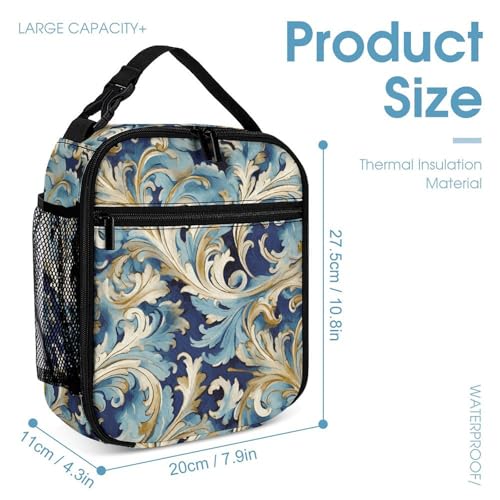 Elegant Blue Gold Florentine Backpack Set Lightweight Bag Lunch Box Pencil Bags for Women Men Bookbags 3 in 14