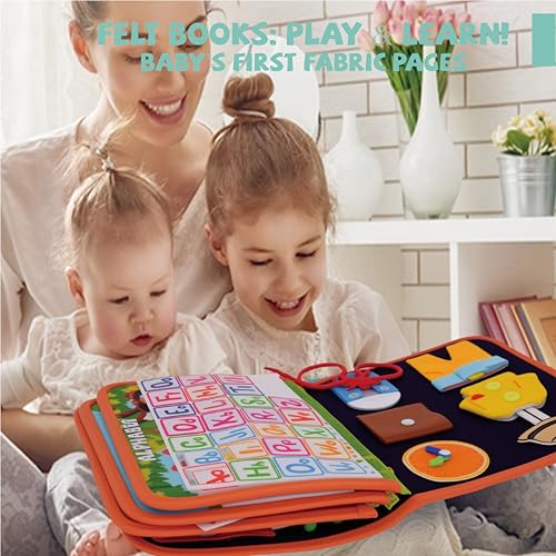 Image of TUNJILOOL Busy Board Montessori Toys for Kids Toddler, 10 in 1 Activity Sensory Board Learning Toys for Learning & Education Toys Travel for Boys Girls (Light Blue-4Page with Sling)