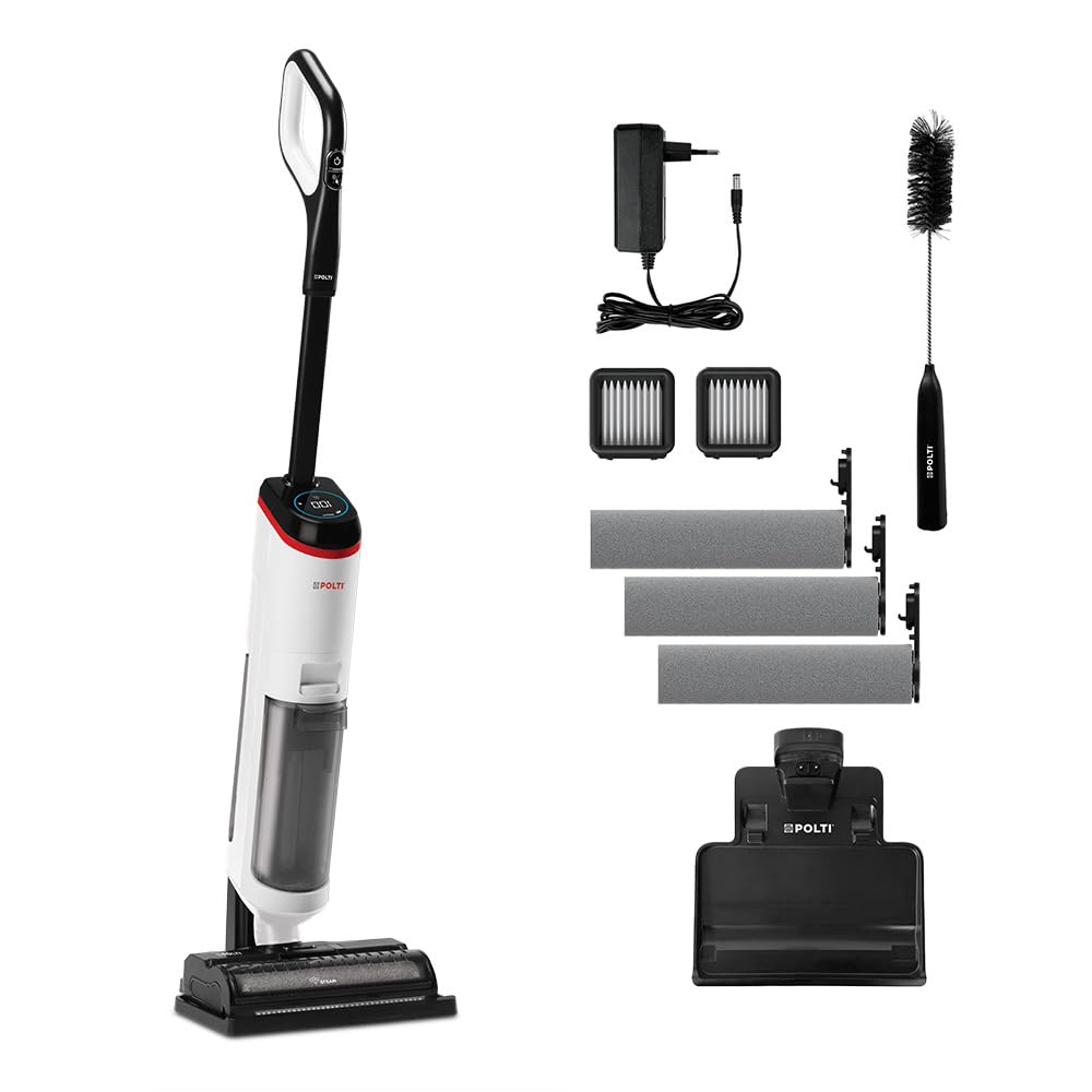 POLTI Rollysteam WD50C drahtlos, Bodenreiniger mit Dampffunktion, Nass- und Trockensauger, 450 W, Vollreinigung in einem Schritt, Selbstreinigend, Weiß