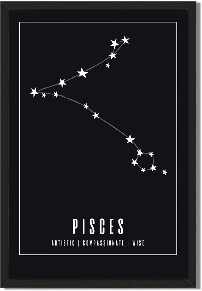 Pisces Constellation Poster Canvas Print Minimalist Aesthetic Wall Art Elegant Painting Pictures Wall Decor for Living Room Bedroom Home Decor Astrology Star Sign Art Print Decoration (Wood Framed,8L
