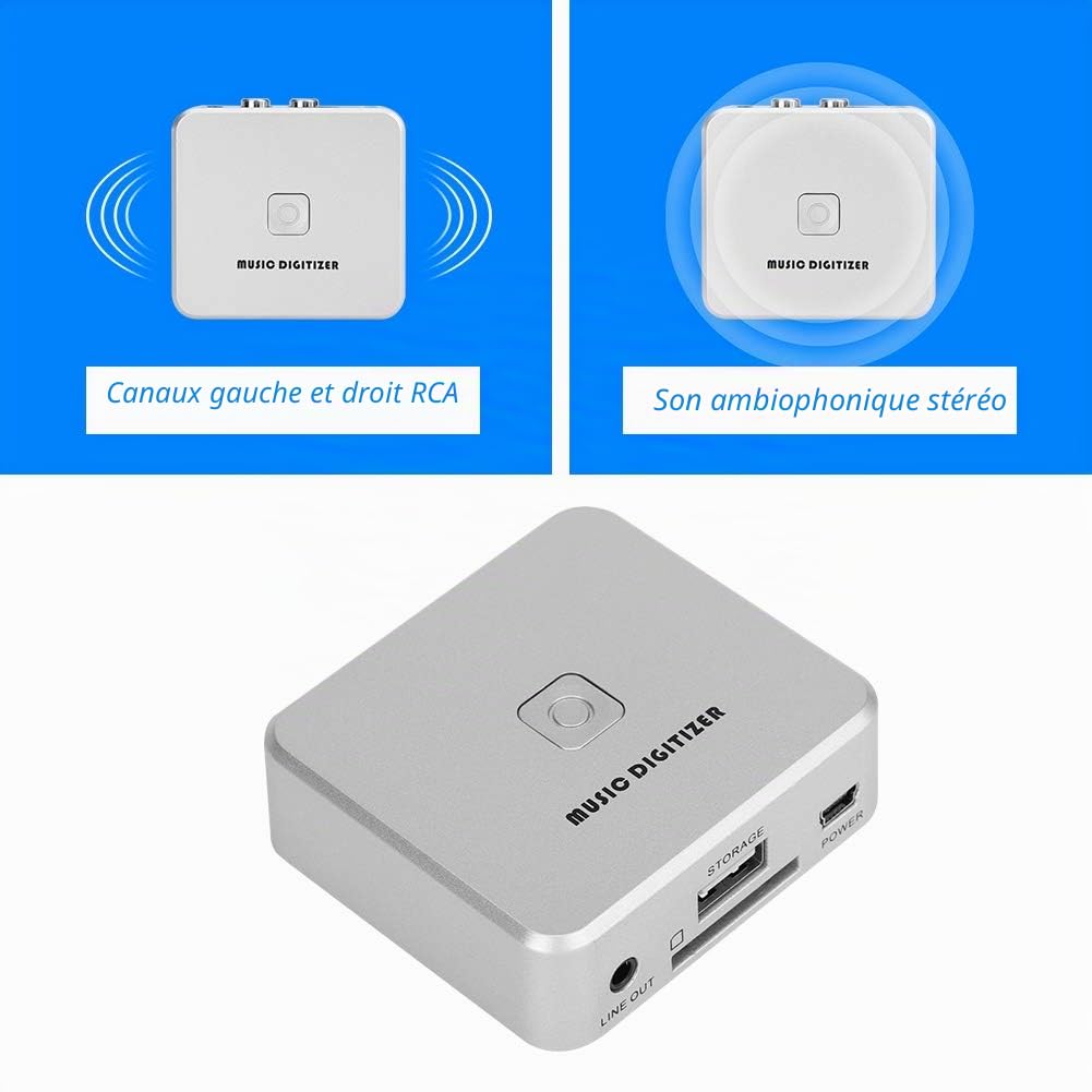 Mugast Convertisseur audio numérique analogique vers MP3 directement vers carte SD/USB Flash avec ports 3,5 mm et télécommande